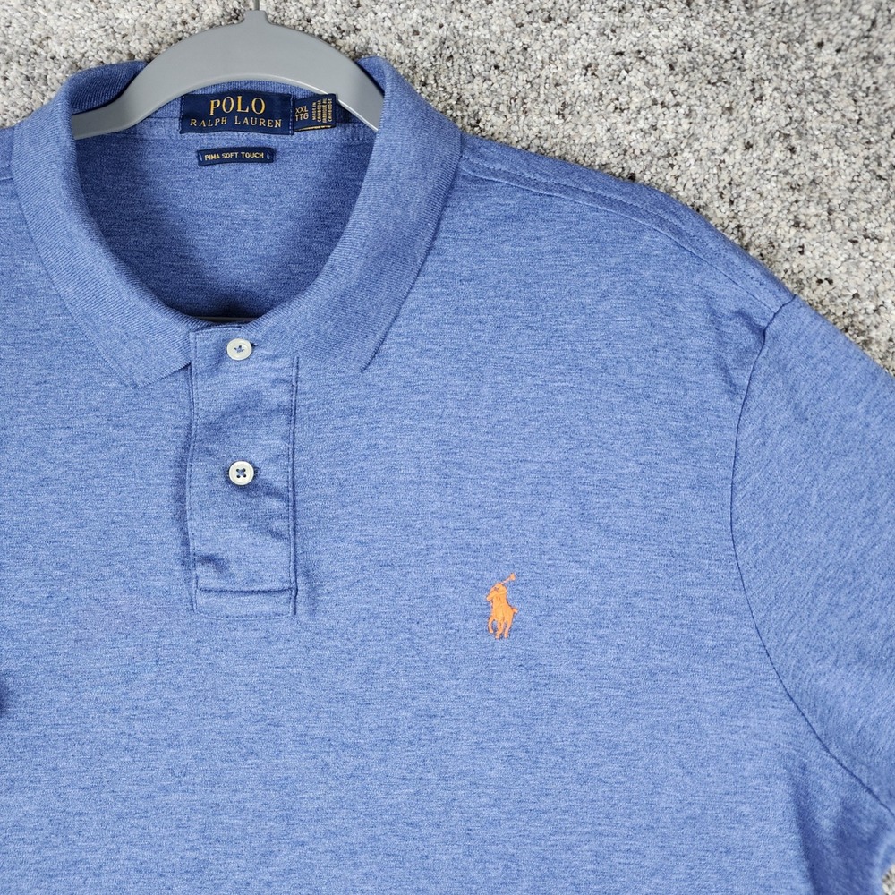 Polo Ralph Lauren Polo Shirt Mens XXL Pima Soft Touch Blue Orange Pony Excellent